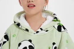Kids Green Panda Hoodi